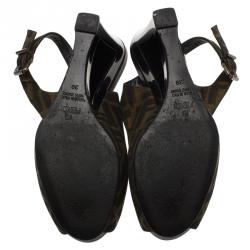 Pre Owned Fendi Brown Zucca Canvas Slingback Wedge Sandals Size 39