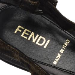Pre Owned Fendi Brown Zucca Canvas Slingback Wedge Sandals Size 39
