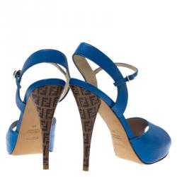 Pre Owned Fendi Blue Leather Zucchino Heel Sandals Size 38
