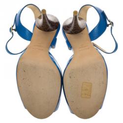 Pre Owned Fendi Blue Leather Zucchino Heel Sandals Size 38