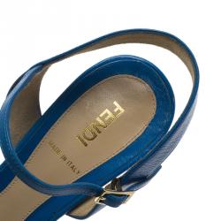 Pre Owned Fendi Blue Leather Zucchino Heel Sandals Size 38