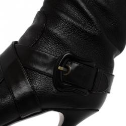 Pre Owned Fendi Black Leather B Buckle Knee Length Boots Size 39.5