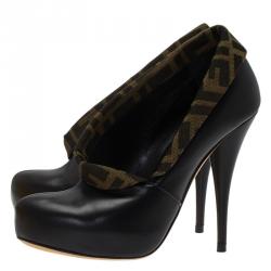 Pre Owned Fendi Brown Leather and Zucca Canvas Ankle Boots Size 37