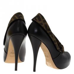 Pre Owned Fendi Brown Leather and Zucca Canvas Ankle Boots Size 37