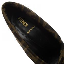 Pre Owned Fendi Brown Leather and Zucca Canvas Ankle Boots Size 37