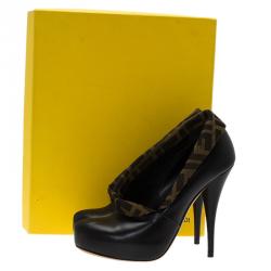 Pre Owned Fendi Brown Leather and Zucca Canvas Ankle Boots Size 37