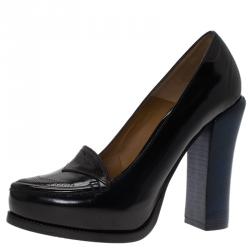 Pre Owned Fendi Two Tone Patent Leather Austin Loafer Pumps Size 37