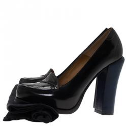 Pre Owned Fendi Two Tone Patent Leather Austin Loafer Pumps Size 37