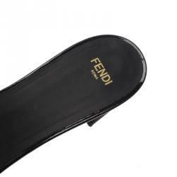 Pre Owned Fendi Black Patent Fantasia Slides Size 40