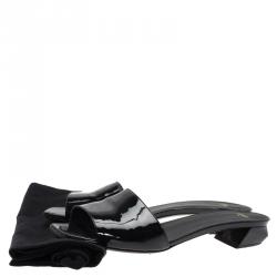 Pre Owned Fendi Black Patent Fantasia Slides Size 40