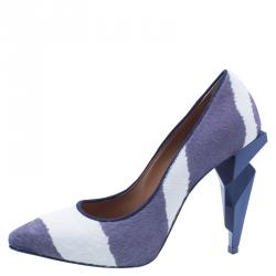 Pre Owned Fendi Two Tone Zebra Calf Hair Diamond Heel Pumps Size 36