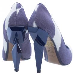 Pre Owned Fendi Two Tone Zebra Calf Hair Diamond Heel Pumps Size 36