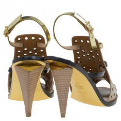 Pre Owned Fendi Beige Perforated Jute Bow Slingback Sandals Size 37