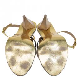 Pre Owned Fendi Beige Perforated Jute Bow Slingback Sandals Size 37