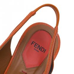 Pre Owned Fendi Brown Zucca Canvas and Orange Leather Bow Slingback Sandals Size 39