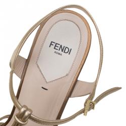 Fendi Bronze Leather T Bar Platform Sandals Size 39