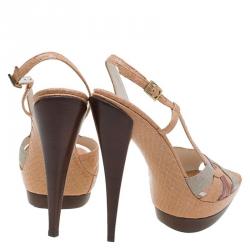 Pre Owned Fendi Tricolor Python Embossed Slingback Platform Sandals Size 41