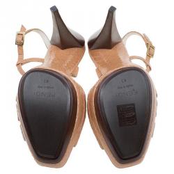 Pre Owned Fendi Tricolor Python Embossed Slingback Platform Sandals Size 41