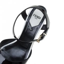 Pre Owned Fendi Black Patent Cork Platform Sandals Size 36