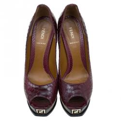 Pre Owned Fendi Bordeaux Snake Embossed Leather Fendista Peep Toe Platform Pumps Size 40