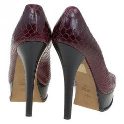 Pre Owned Fendi Bordeaux Snake Embossed Leather Fendista Peep Toe Platform Pumps Size 40