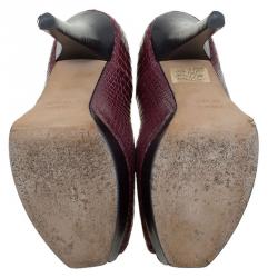 Pre Owned Fendi Bordeaux Snake Embossed Leather Fendista Peep Toe Platform Pumps Size 40