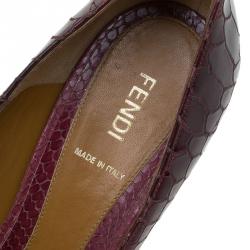 Pre Owned Fendi Bordeaux Snake Embossed Leather Fendista Peep Toe Platform Pumps Size 40