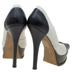 Pre Owned Fendi Tri Color Lizard Embossed Leather Fendista Peep Toe Platform Pumps Size 38