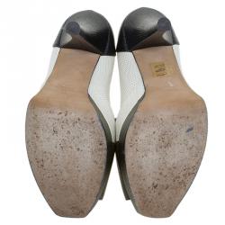 Pre Owned Fendi Tri Color Lizard Embossed Leather Fendista Peep Toe Platform Pumps Size 38