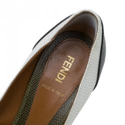 Pre Owned Fendi Tri Color Lizard Embossed Leather Fendista Peep Toe Platform Pumps Size 38