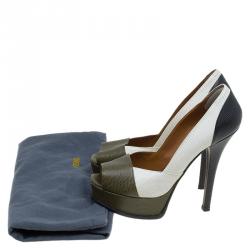 Pre Owned Fendi Tri Color Lizard Embossed Leather Fendista Peep Toe Platform Pumps Size 38