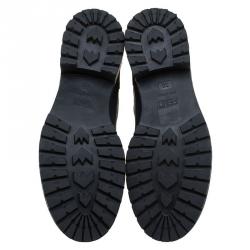 Pre Owned Fendi Dark Blue Leather and Ponyhair Cuff Ankle Boots Size 38