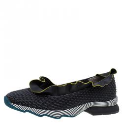 Pre Owned Fendi Black Nappa Leather Frill Trim Sneakers Size 41