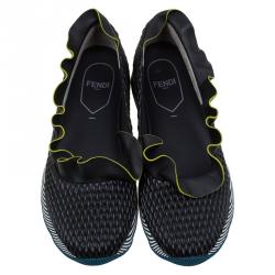 Pre Owned Fendi Black Nappa Leather Frill Trim Sneakers Size 41