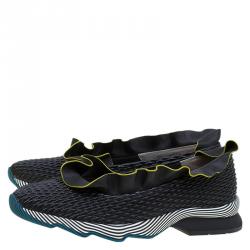 Pre Owned Fendi Black Nappa Leather Frill Trim Sneakers Size 41