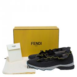 Pre Owned Fendi Black Nappa Leather Frill Trim Sneakers Size 41
