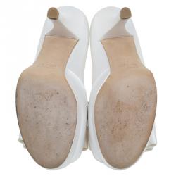 Pre Owned Fendi White Satin Bow Detail Platform Peep Toe Pumps Size 38.5
