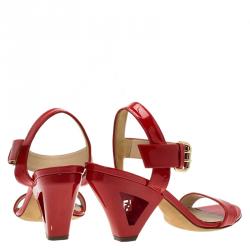 Pre Owned Fendi Red Patent Ankle Strap Sandals Size 38.5