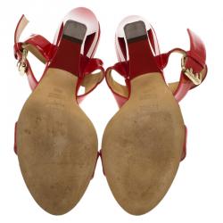 Pre Owned Fendi Red Patent Ankle Strap Sandals Size 38.5