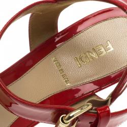 Pre Owned Fendi Red Patent Ankle Strap Sandals Size 38.5