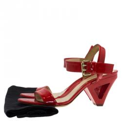 Pre Owned Fendi Red Patent Ankle Strap Sandals Size 38.5
