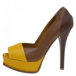 Pre Owned Fendi Two Tone Lizard Fendista Peep Toe Platform Pumps Size 37