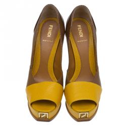 Pre Owned Fendi Two Tone Lizard Fendista Peep Toe Platform Pumps Size 37