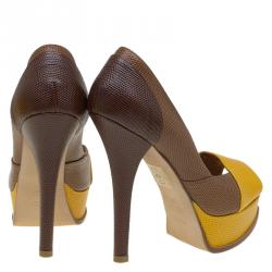 Pre Owned Fendi Two Tone Lizard Fendista Peep Toe Platform Pumps Size 37