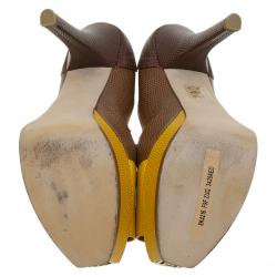 Pre Owned Fendi Two Tone Lizard Fendista Peep Toe Platform Pumps Size 37