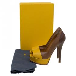 Pre Owned Fendi Two Tone Lizard Fendista Peep Toe Platform Pumps Size 37