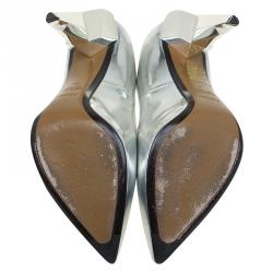 Pre Owned Fendi Metallic Silver Leather Diamond Heel Pumps Size 36