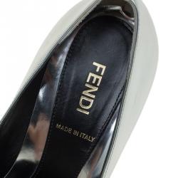 Pre Owned Fendi Metallic Silver Leather Diamond Heel Pumps Size 36