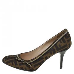 Pre Owned Fendi Brown Zucca Canvas and Leather Pumps Size 38.5