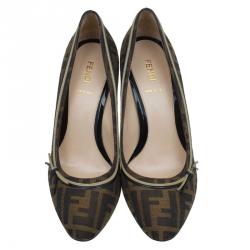 Pre Owned Fendi Brown Zucca Canvas and Leather Pumps Size 38.5